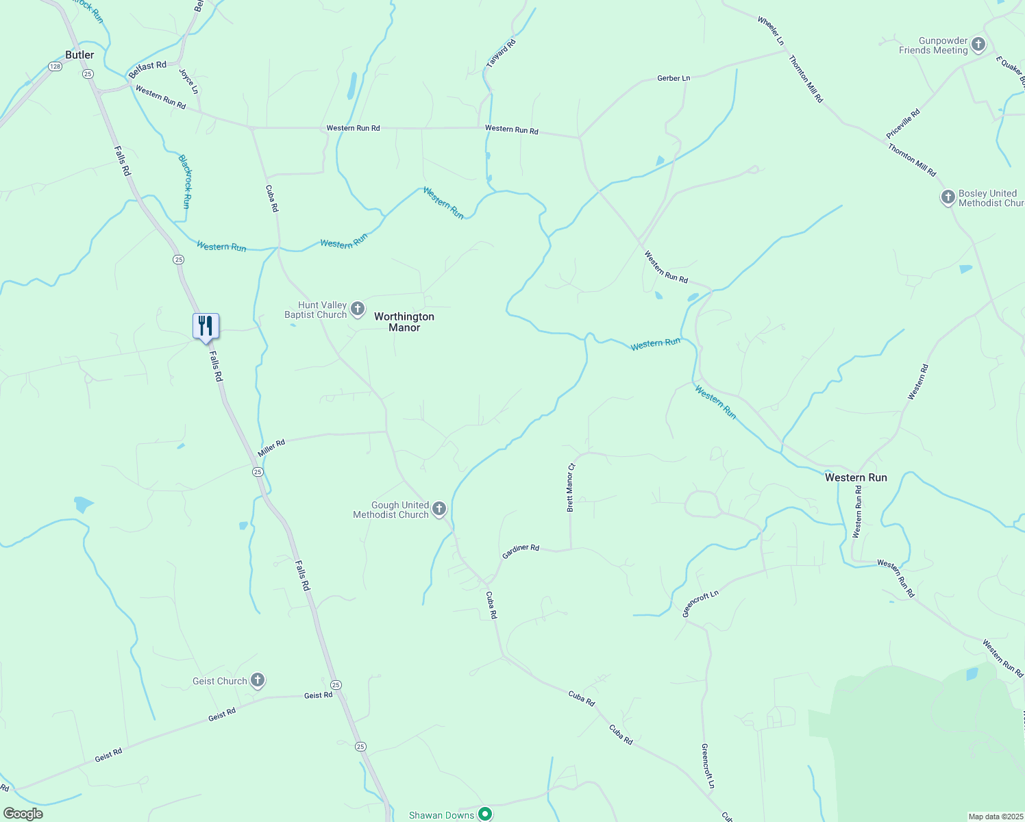 map of restaurants, bars, coffee shops, grocery stores, and more near 19 Brook Farm Court in Cockeysville