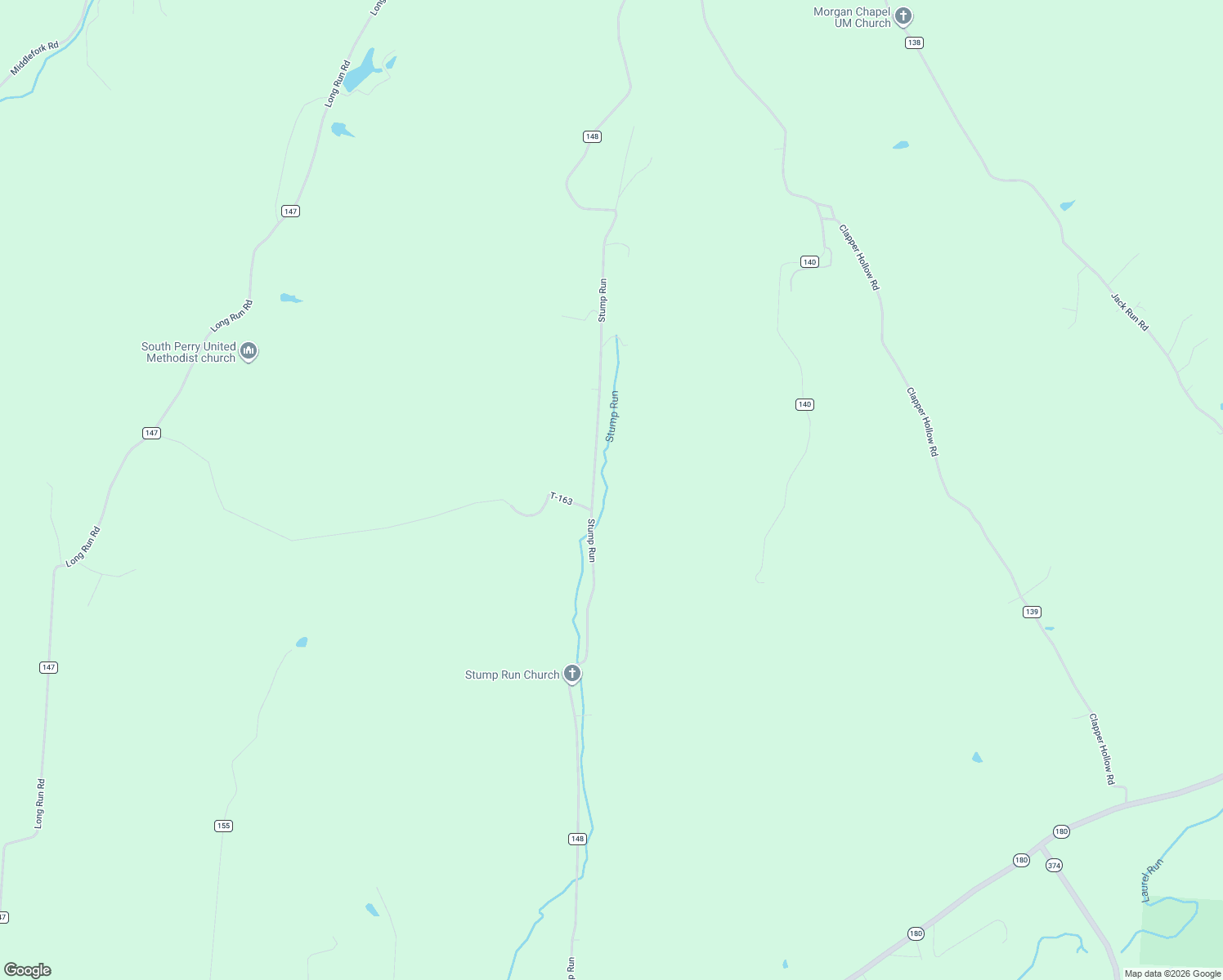 map of restaurants, bars, coffee shops, grocery stores, and more near 15454-15894 Stump Run Road in Laurelville