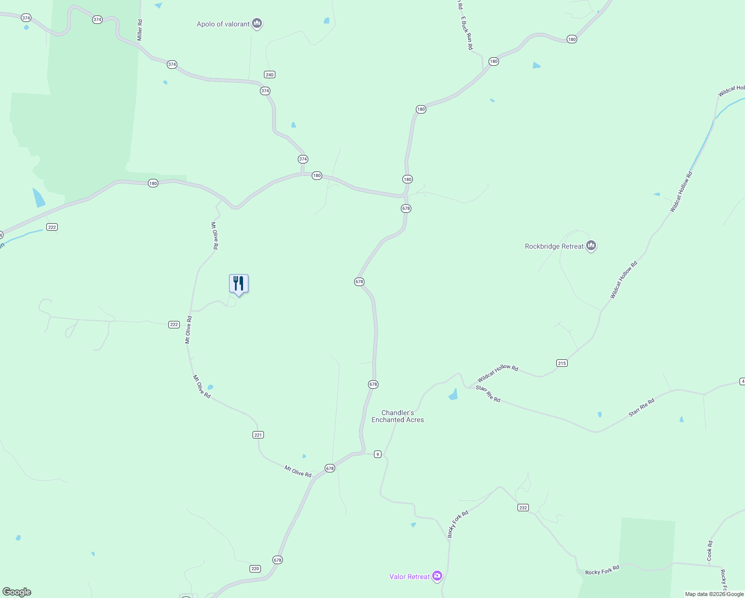 map of restaurants, bars, coffee shops, grocery stores, and more near 14877 Ohio 678 in Rockbridge