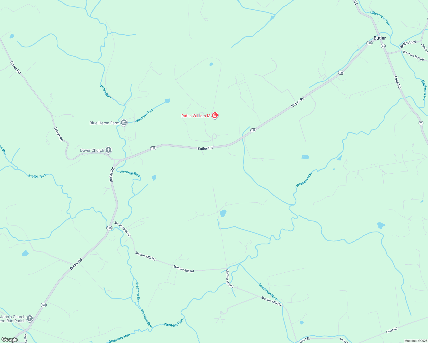 map of restaurants, bars, coffee shops, grocery stores, and more near 14321 Green Road in Reisterstown