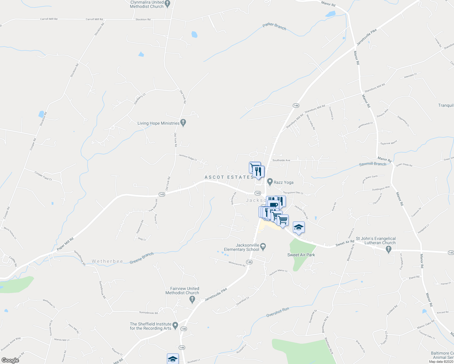 map of restaurants, bars, coffee shops, grocery stores, and more near 3226 Paper Mill Road in Phoenix