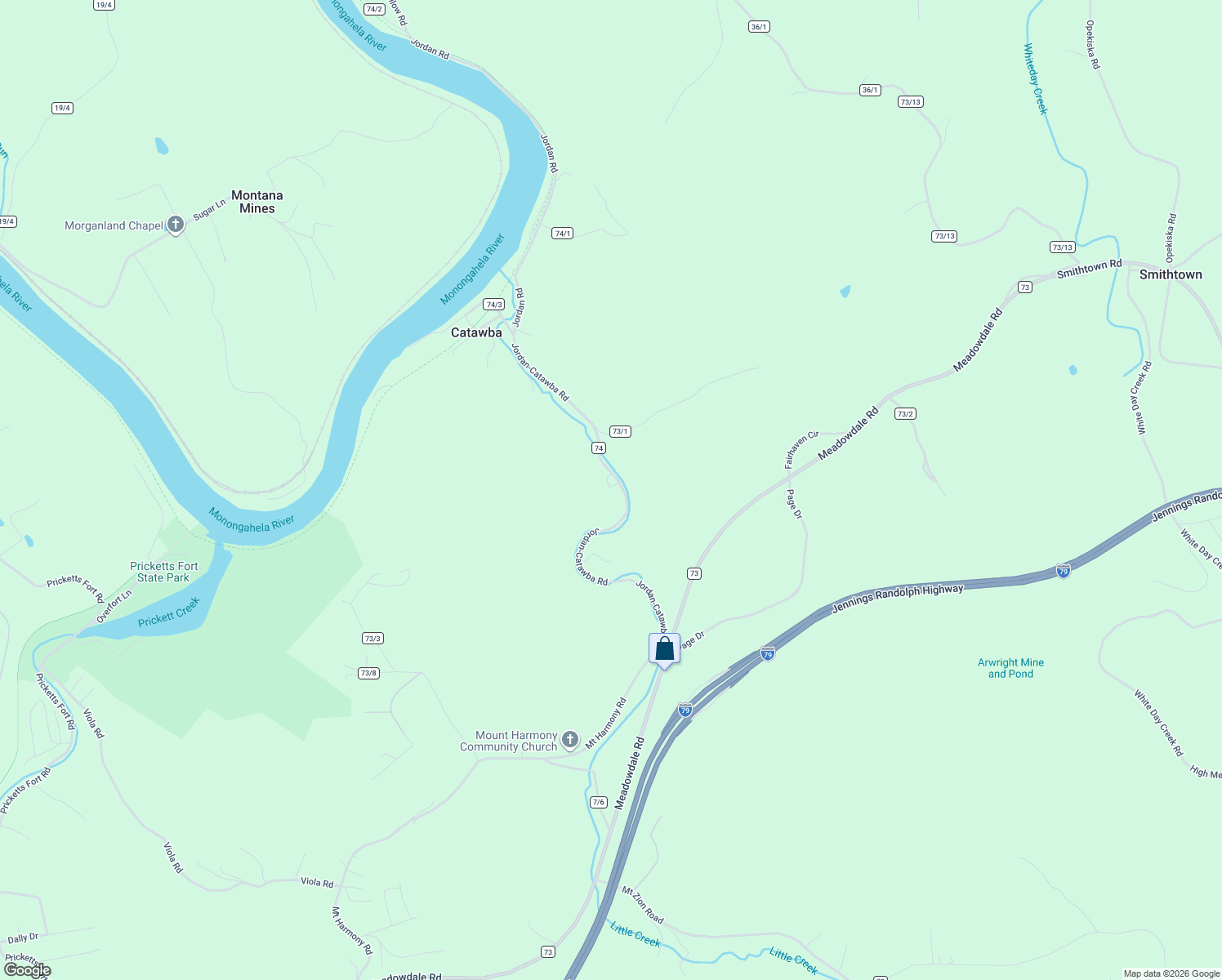 map of restaurants, bars, coffee shops, grocery stores, and more near 207 County Route 74 in Fairmont