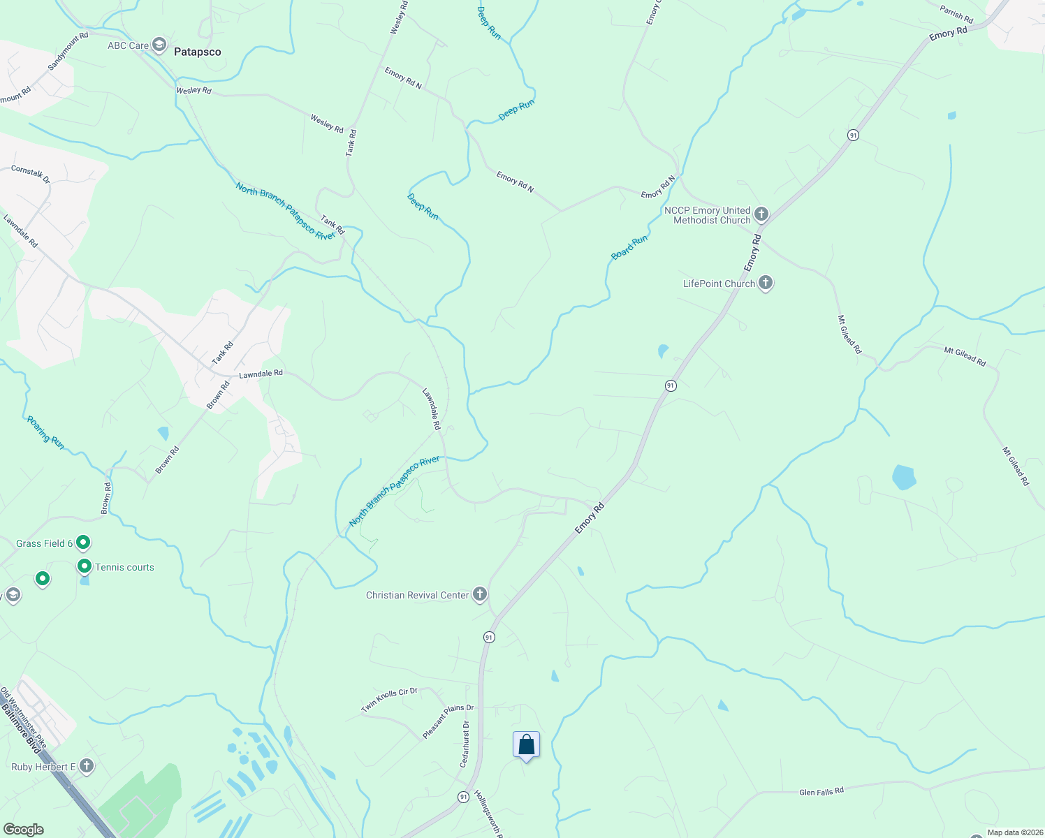 map of restaurants, bars, coffee shops, grocery stores, and more near 3665 Southglenn Drive in Reisterstown