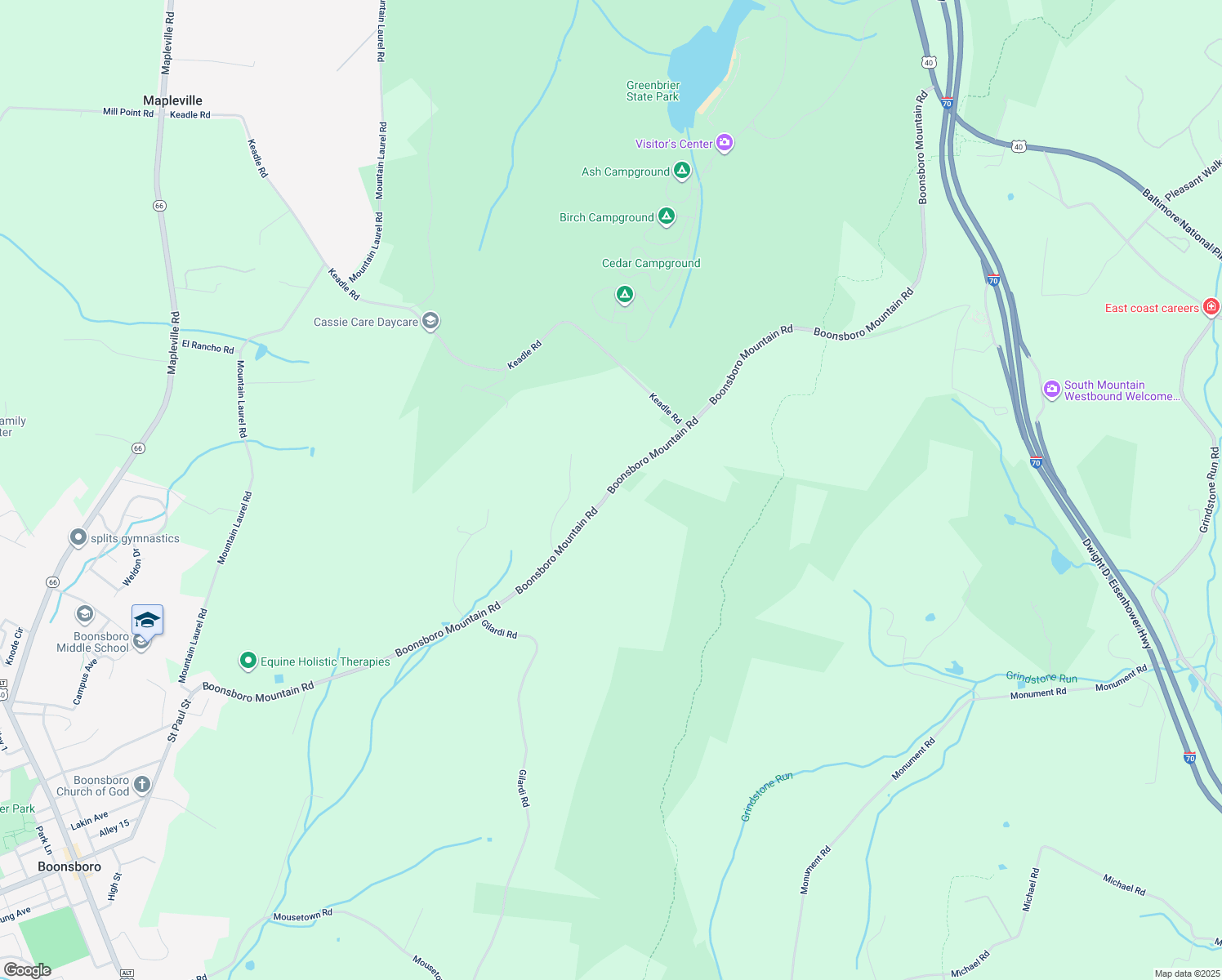 map of restaurants, bars, coffee shops, grocery stores, and more near Boonsboro Mountain Road in Boonsboro
