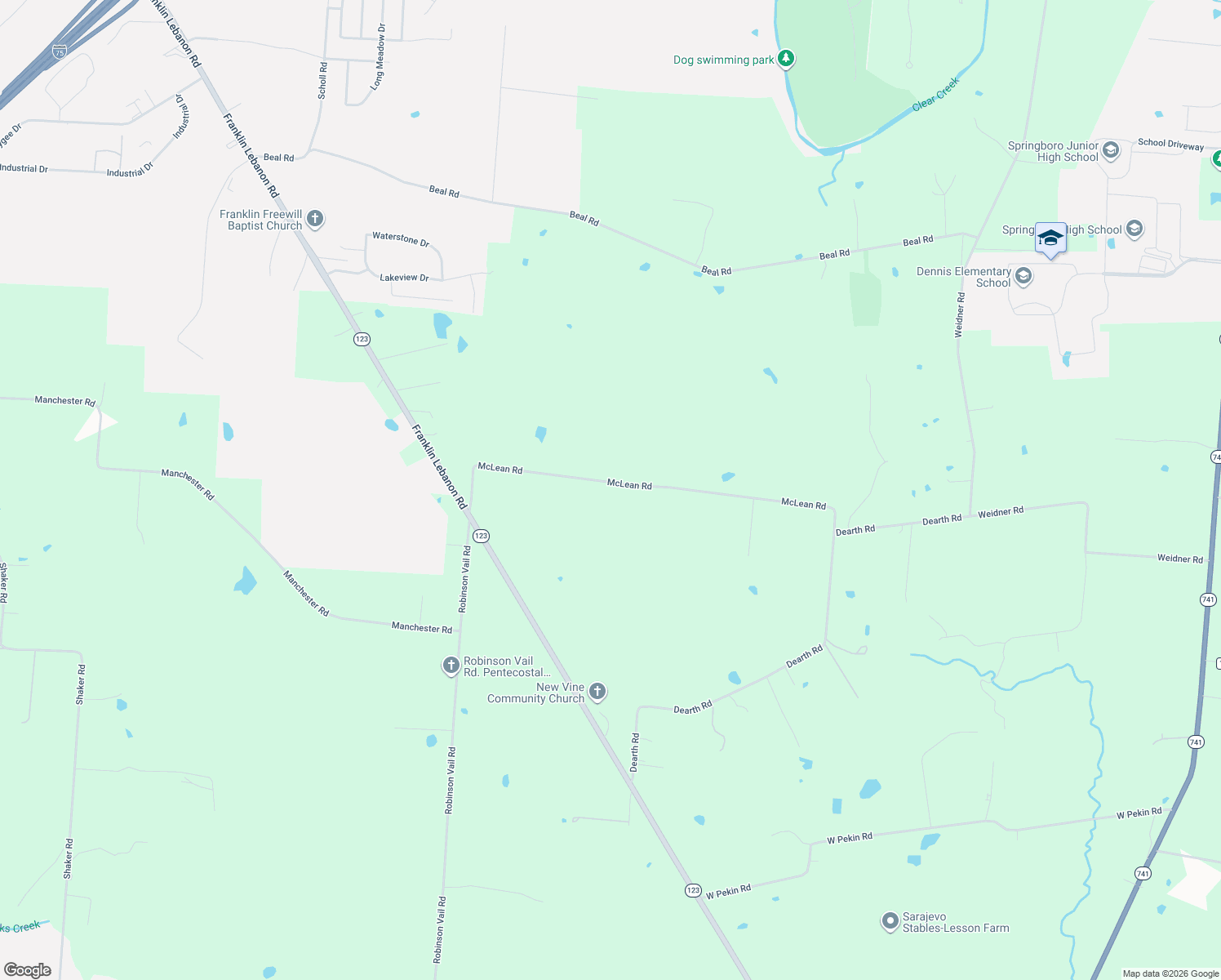 map of restaurants, bars, coffee shops, grocery stores, and more near 3569 McLean Road in Franklin