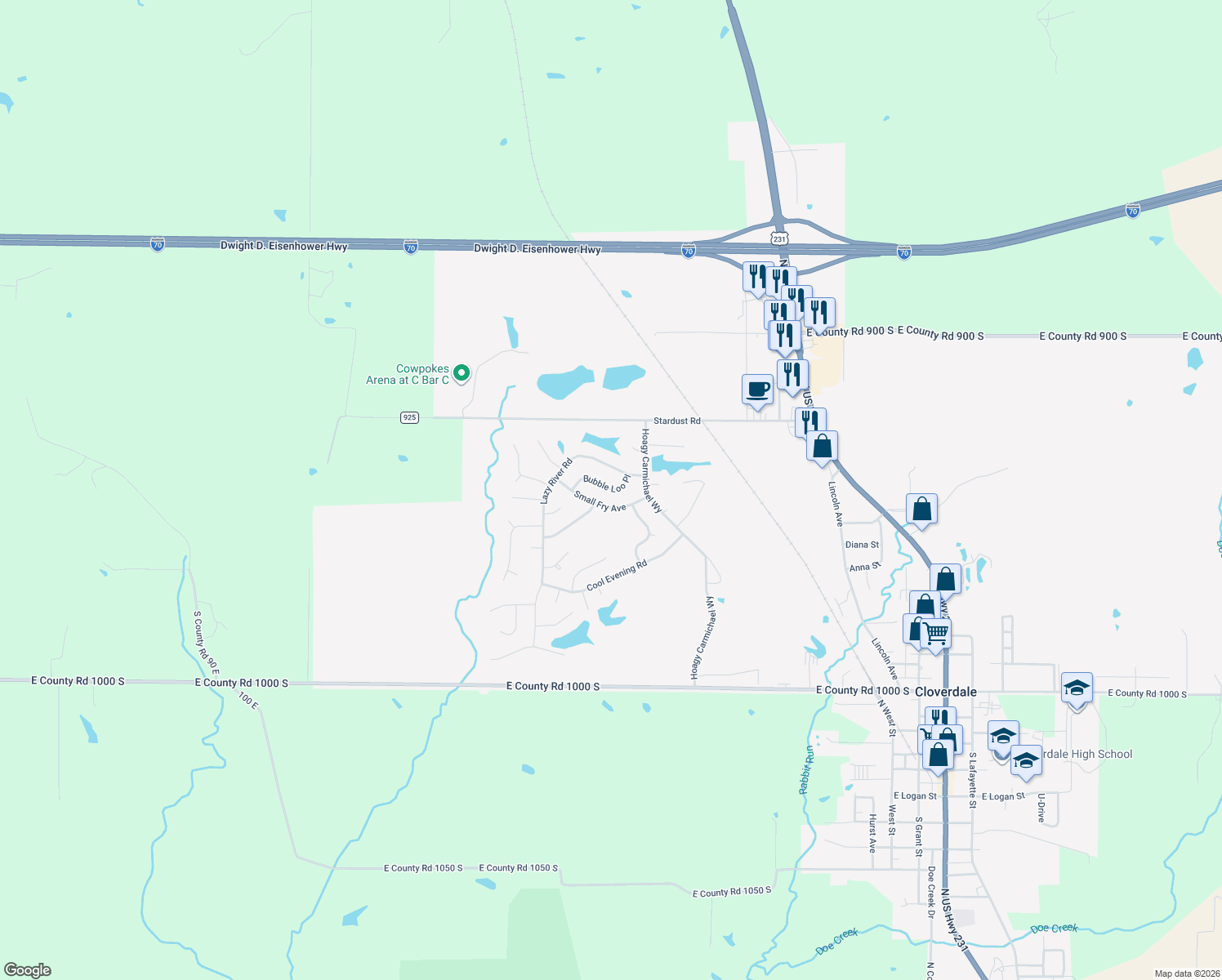 map of restaurants, bars, coffee shops, grocery stores, and more near 294 Bubble Loo Rd in Cloverdale