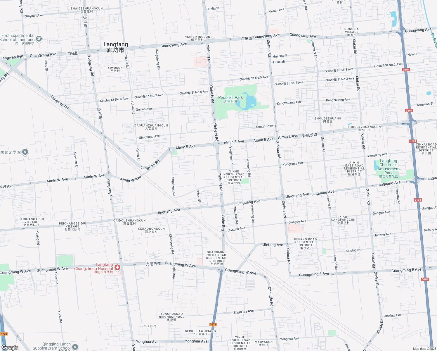 map of restaurants, bars, coffee shops, grocery stores, and more near Yin He Bei Lu in Lang Fang Shi