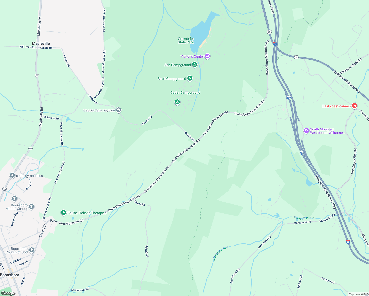 map of restaurants, bars, coffee shops, grocery stores, and more near 21410 Boonsboro Mountain Road in Boonsboro