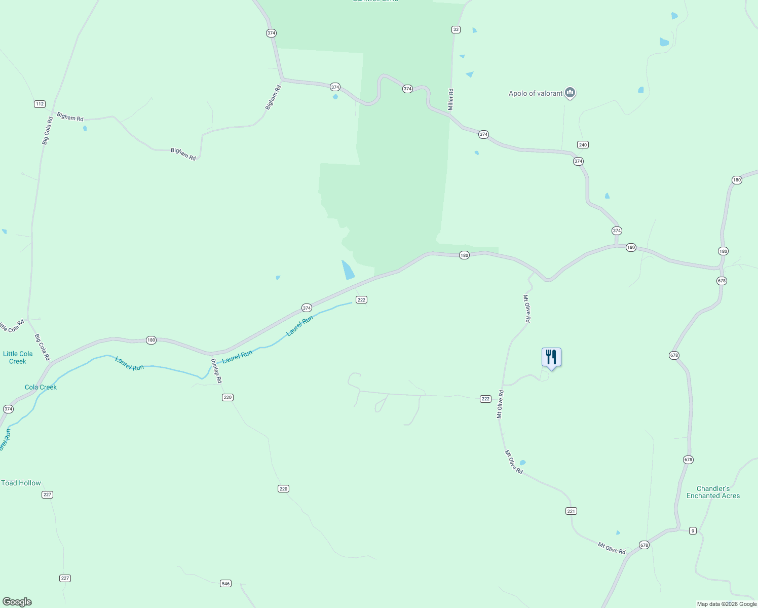 map of restaurants, bars, coffee shops, grocery stores, and more near 24138 Huffines Road in Rockbridge