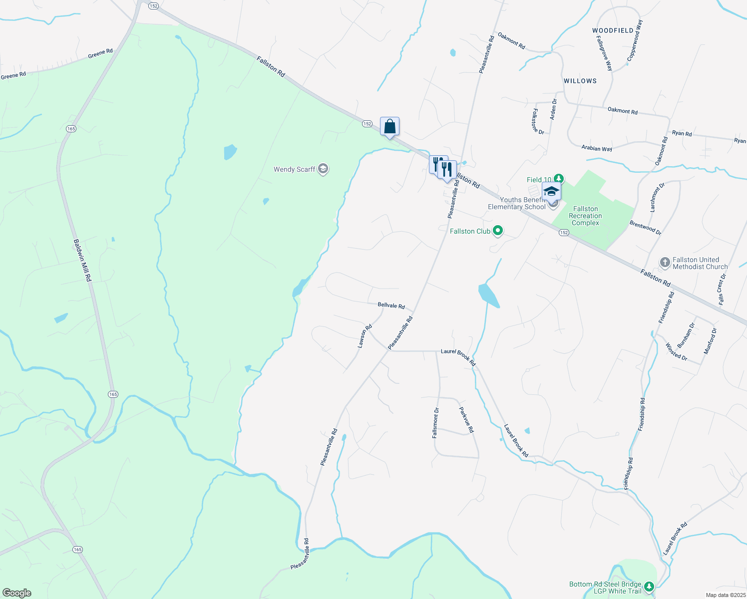 map of restaurants, bars, coffee shops, grocery stores, and more near 2120 Hampton Court in Fallston