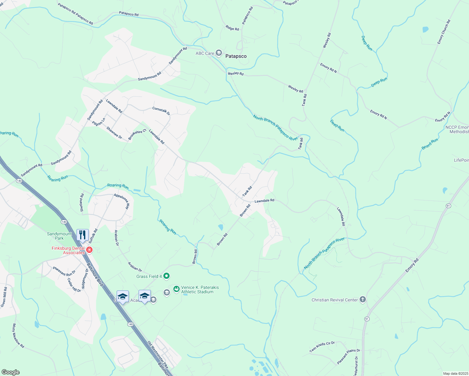map of restaurants, bars, coffee shops, grocery stores, and more near 2902 Lawndale Road in Finksburg