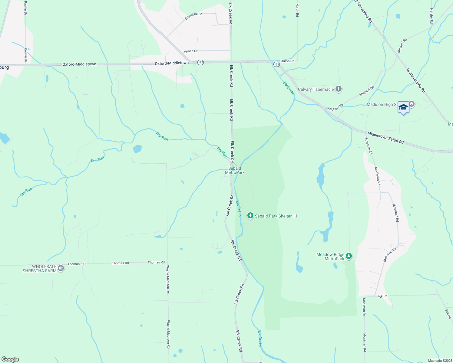 map of restaurants, bars, coffee shops, grocery stores, and more near 5447 Elk Creek Road in Middletown