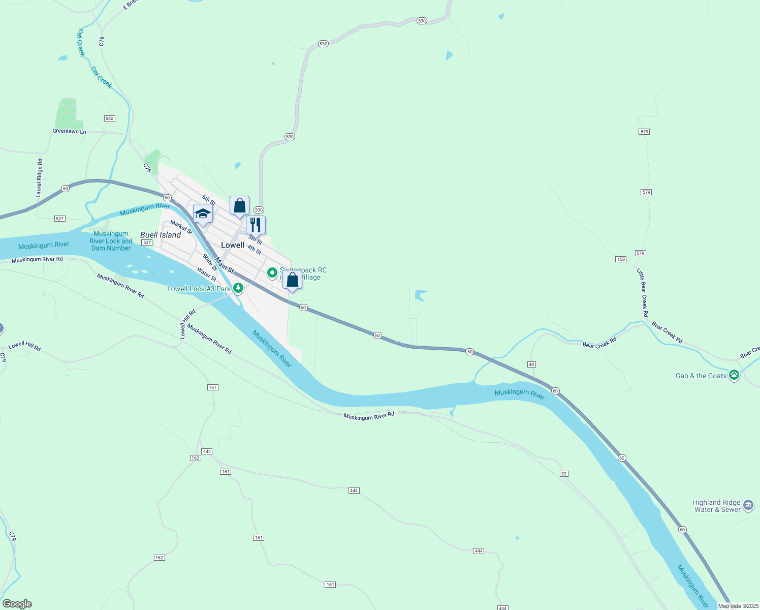 map of restaurants, bars, coffee shops, grocery stores, and more near in Lowell