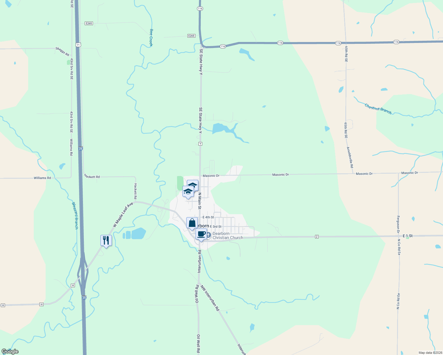 map of restaurants, bars, coffee shops, grocery stores, and more near 16155 Masonic Drive in Dearborn