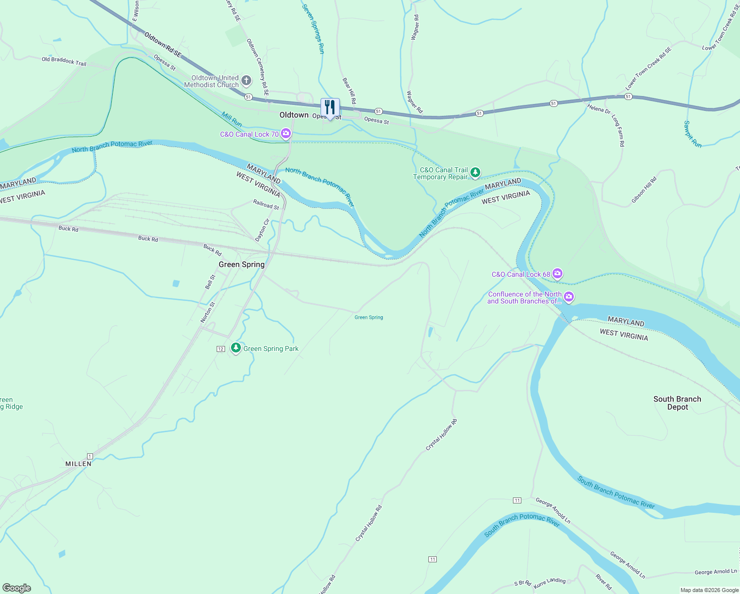 map of restaurants, bars, coffee shops, grocery stores, and more near 581 Arnold Stickley North Road in Green Spring