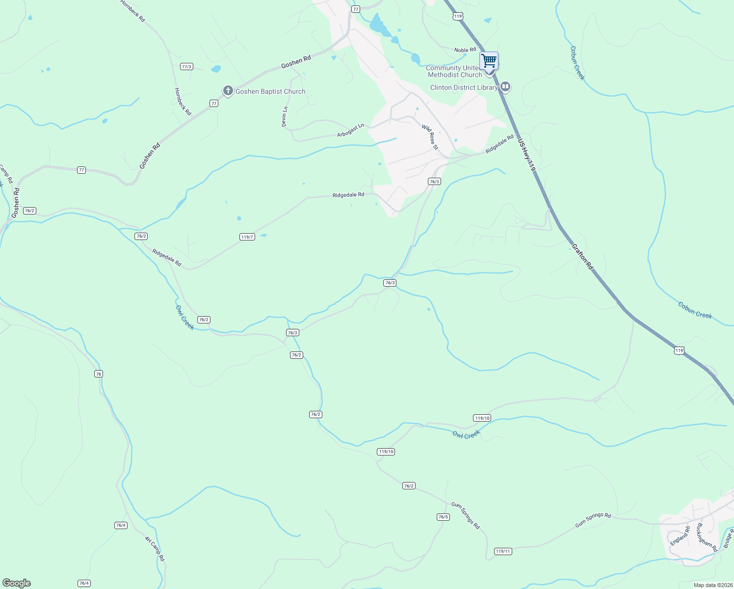 map of restaurants, bars, coffee shops, grocery stores, and more near Ridgedale Hill Road in Monongalia County