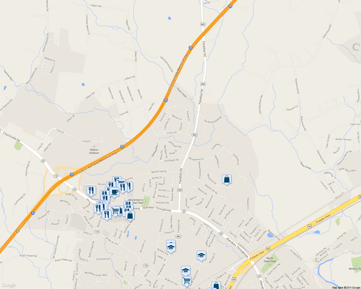 map of restaurants, bars, coffee shops, grocery stores, and more near 611 Northgate Rd in Aberdeen
