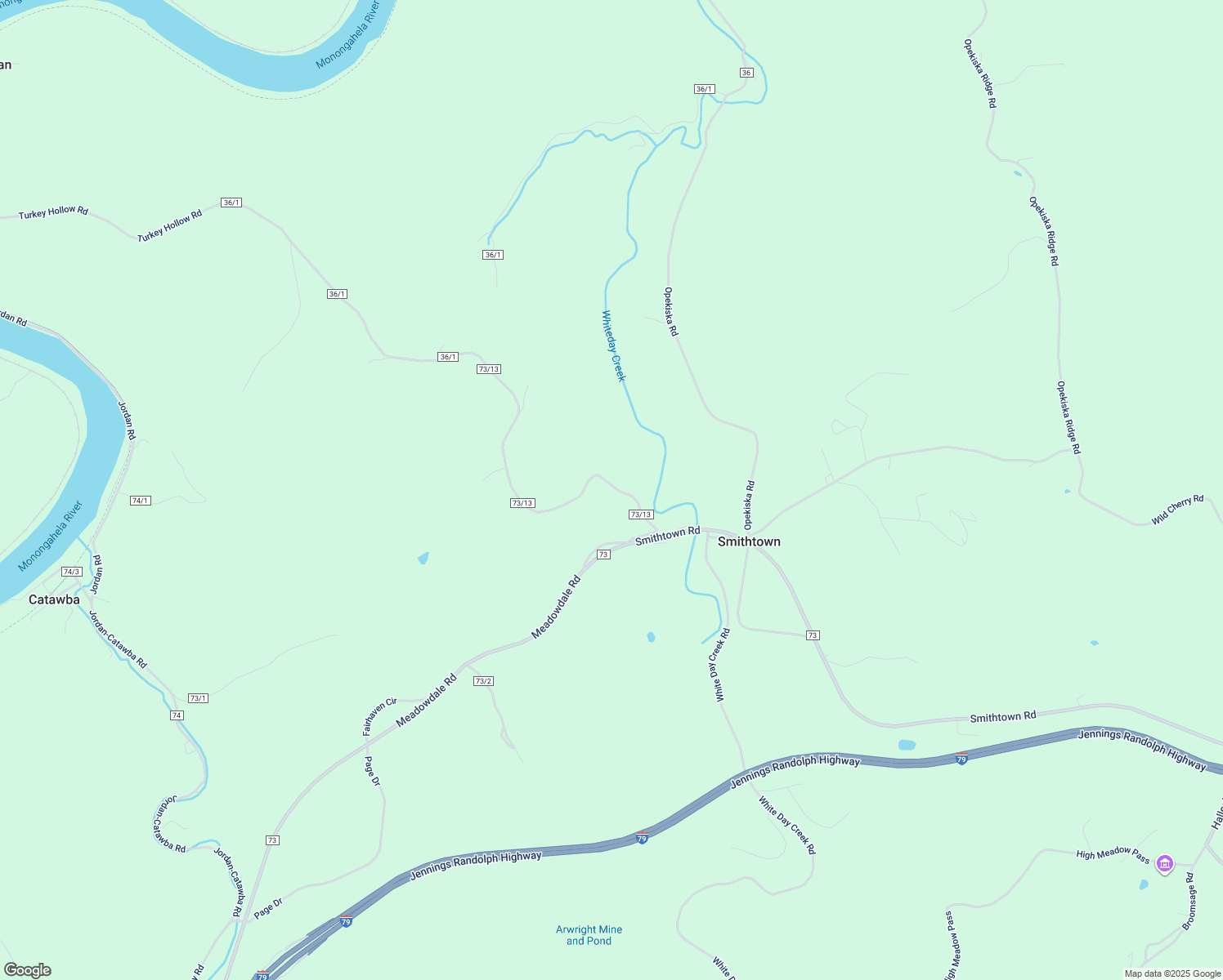 map of restaurants, bars, coffee shops, grocery stores, and more near 117 Turkey Hollow Road in Fairmont