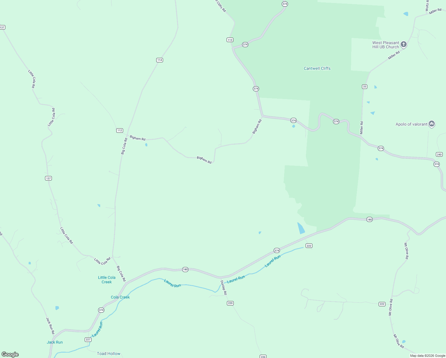 map of restaurants, bars, coffee shops, grocery stores, and more near 23397 Bigham Road in Rockbridge