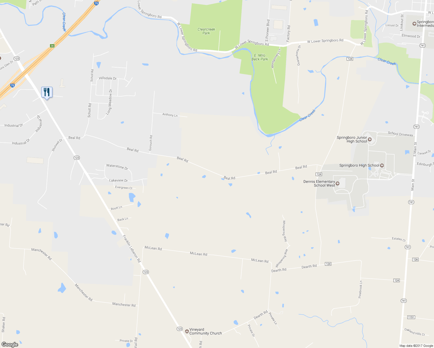 map of restaurants, bars, coffee shops, grocery stores, and more near 3507 Beal Road in Franklin