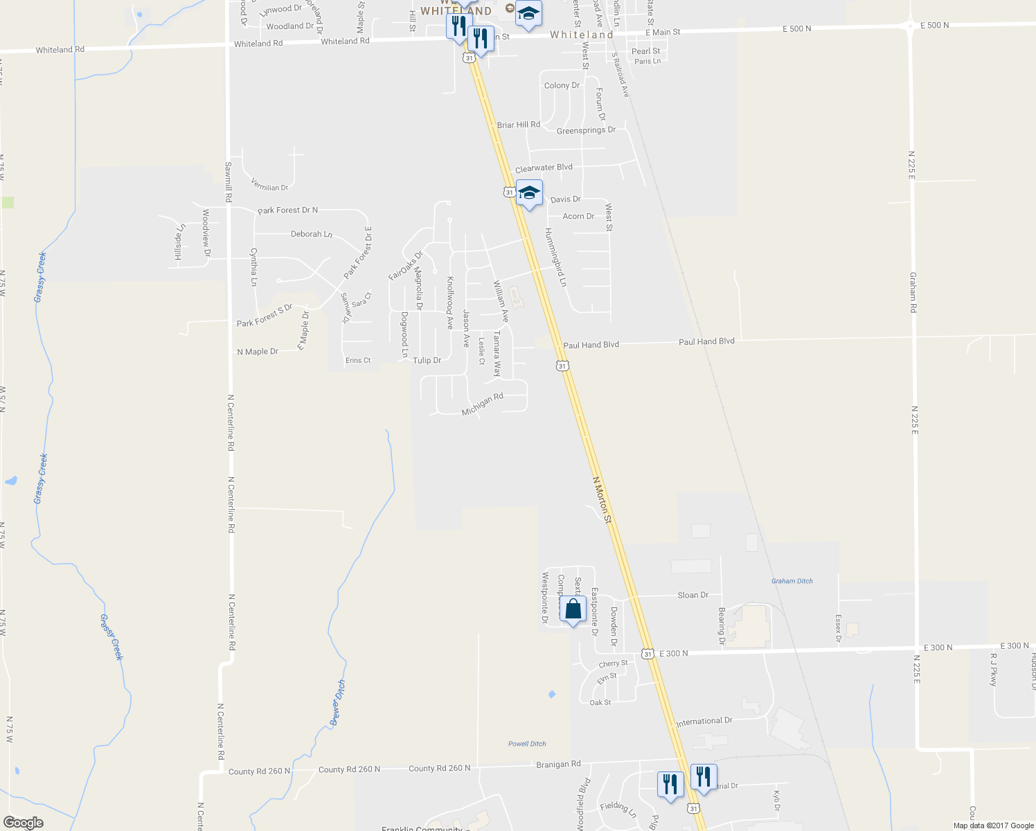 map of restaurants, bars, coffee shops, grocery stores, and more near 1429 Tamara Ct in Franklin