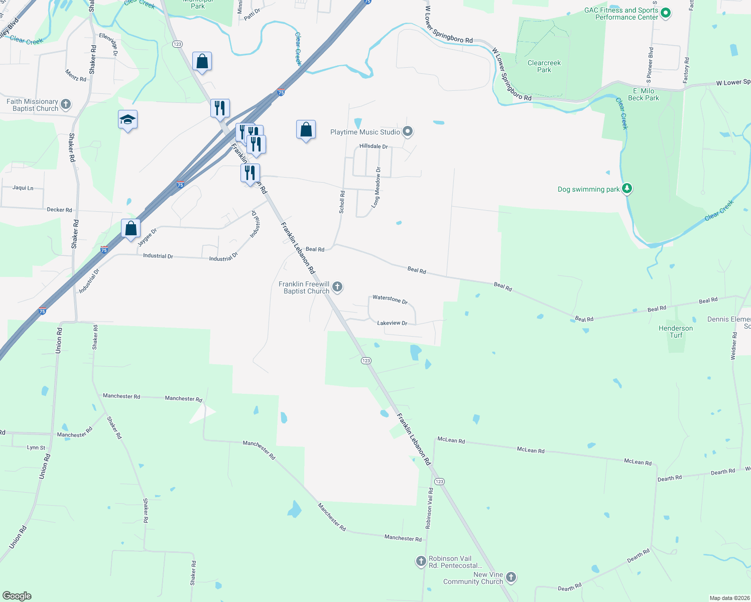 map of restaurants, bars, coffee shops, grocery stores, and more near 21 Waterstone Dr in Franklin