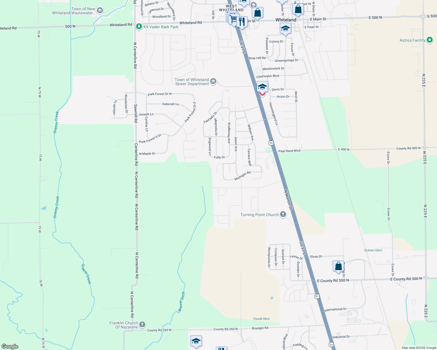 map of restaurants, bars, coffee shops, grocery stores, and more near 3929 Pebble Beach Court in Franklin