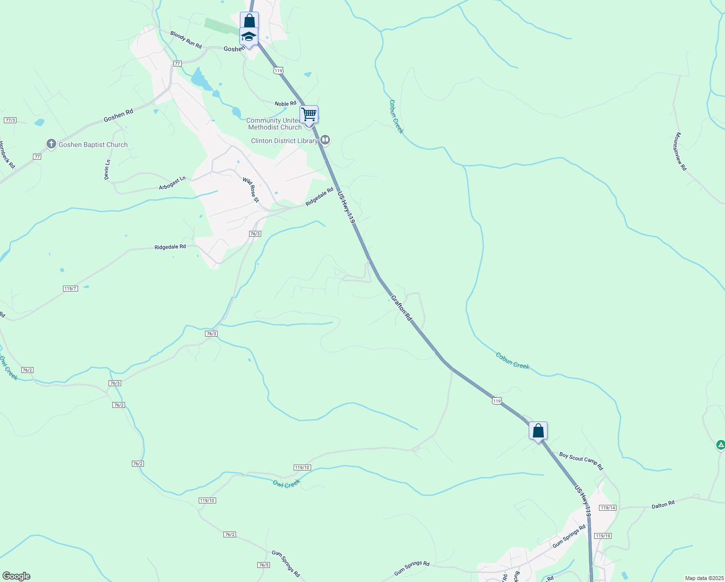 map of restaurants, bars, coffee shops, grocery stores, and more near 34 Humphreys Road in Morgantown
