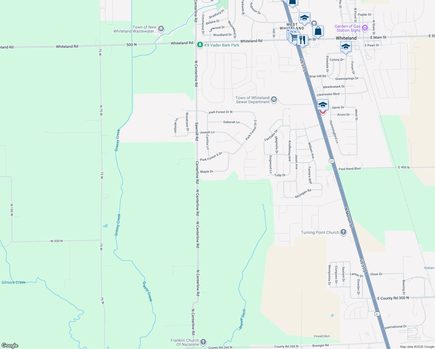 map of restaurants, bars, coffee shops, grocery stores, and more near 81 East Maple Drive in Franklin