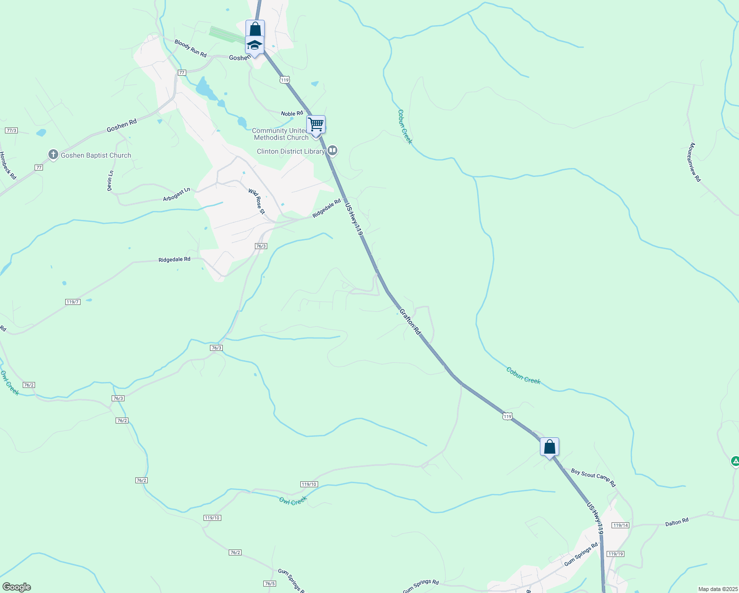 map of restaurants, bars, coffee shops, grocery stores, and more near 34 Humphreys Road in Morgantown