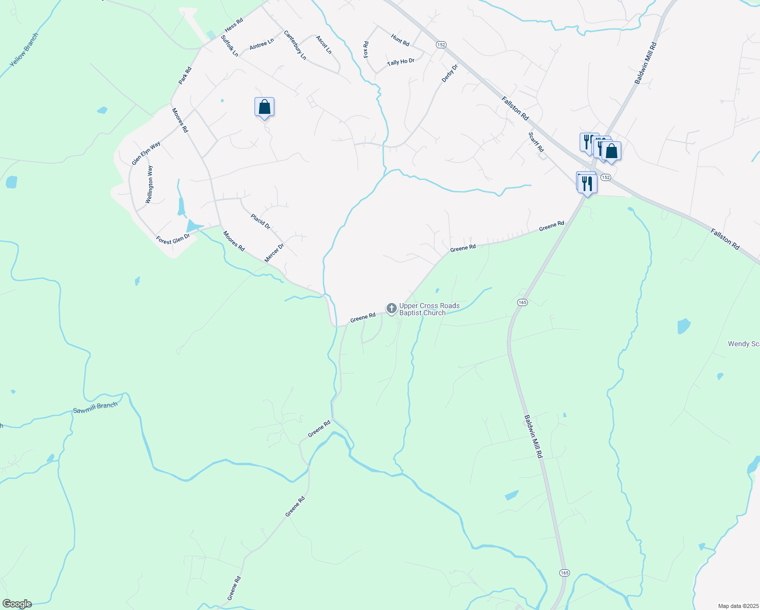map of restaurants, bars, coffee shops, grocery stores, and more near 2730 Greene Rd in Baldwin