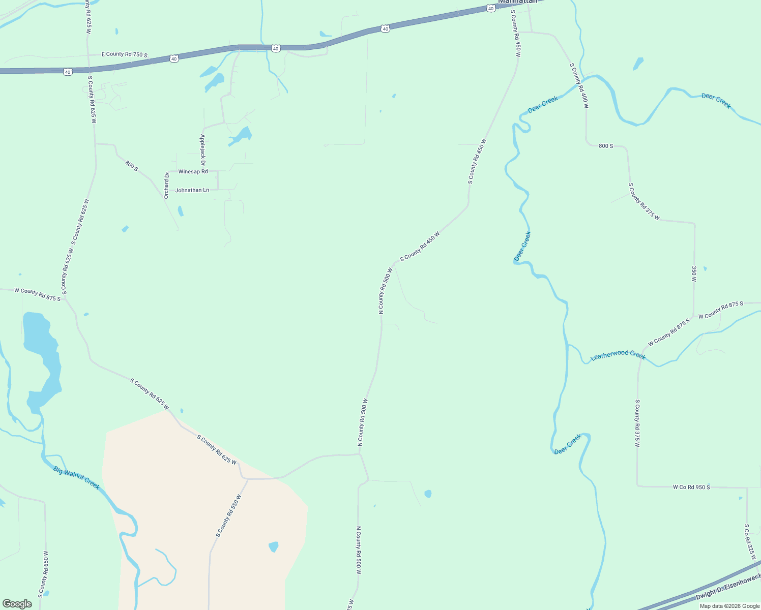 map of restaurants, bars, coffee shops, grocery stores, and more near South County Road 500 West in Putnam County