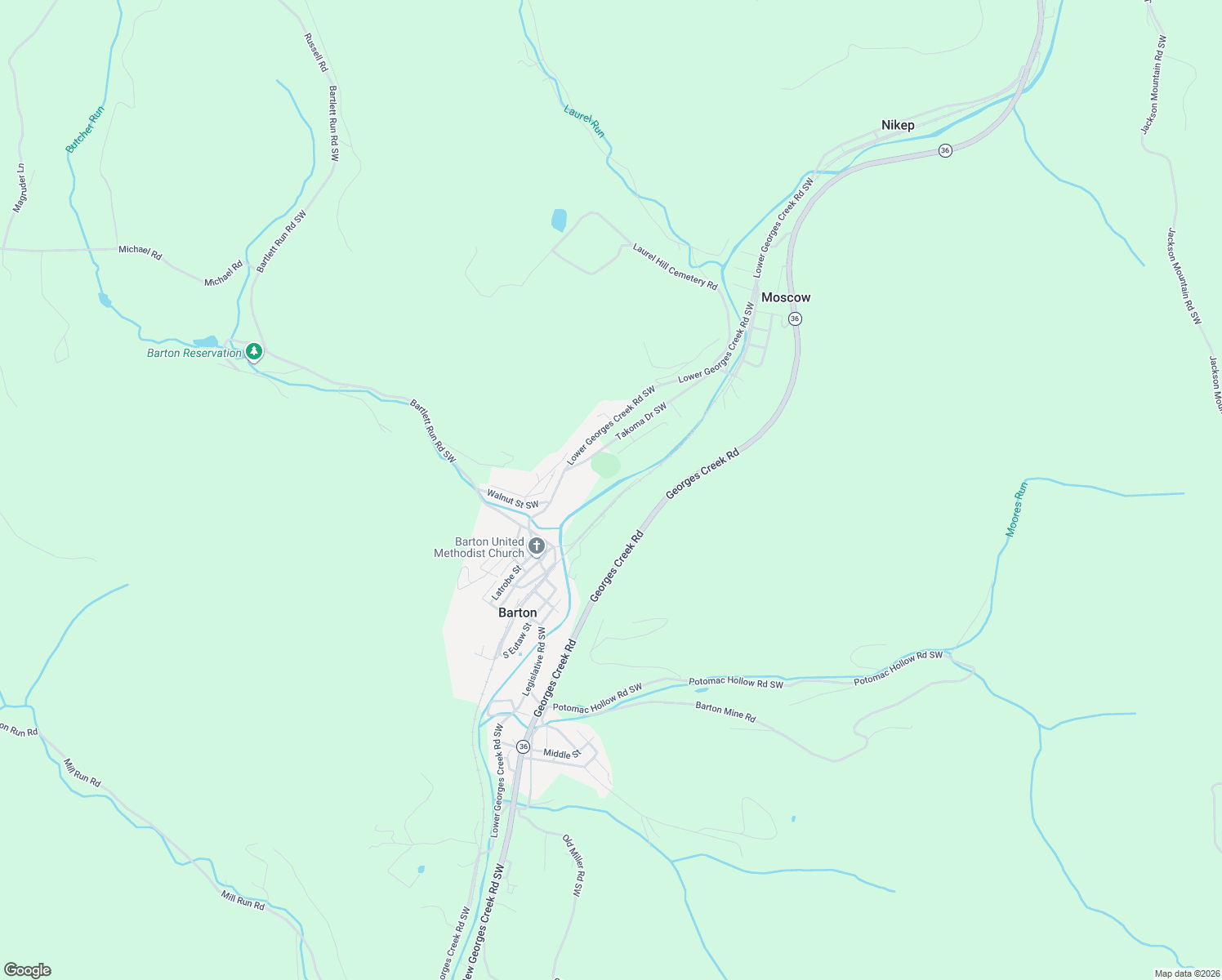 map of restaurants, bars, coffee shops, grocery stores, and more near 18719 Temperance Row in Barton