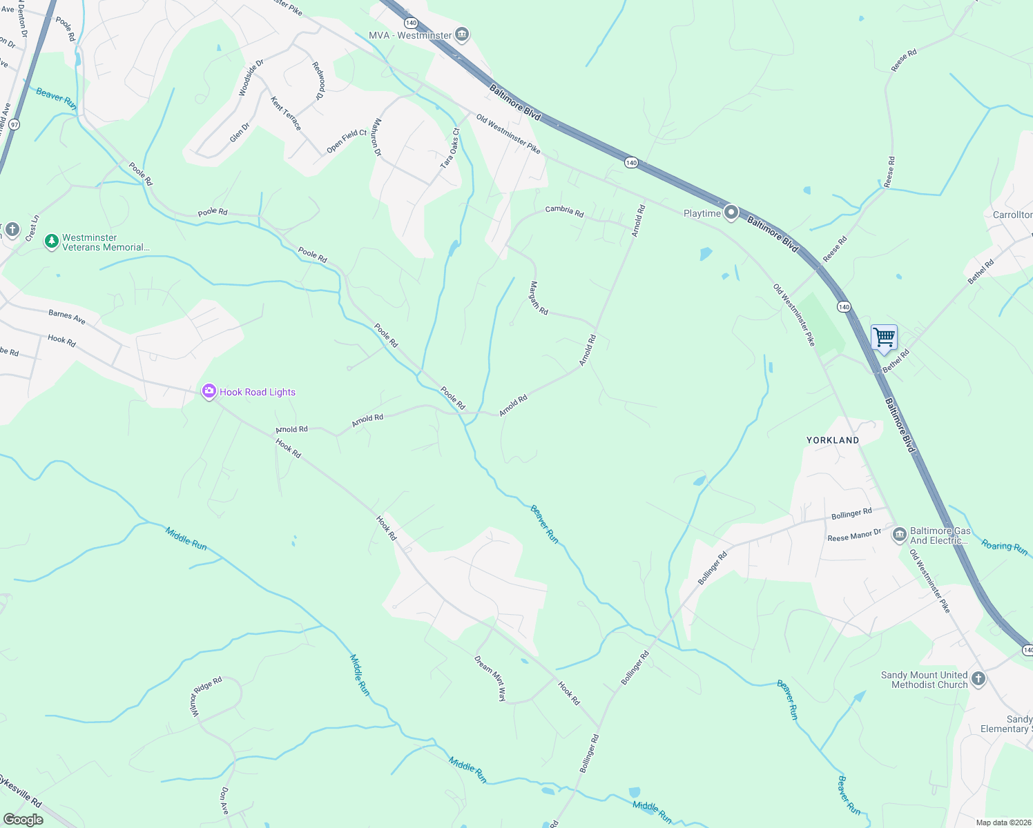 map of restaurants, bars, coffee shops, grocery stores, and more near 1355 Arnold Road in Westminster