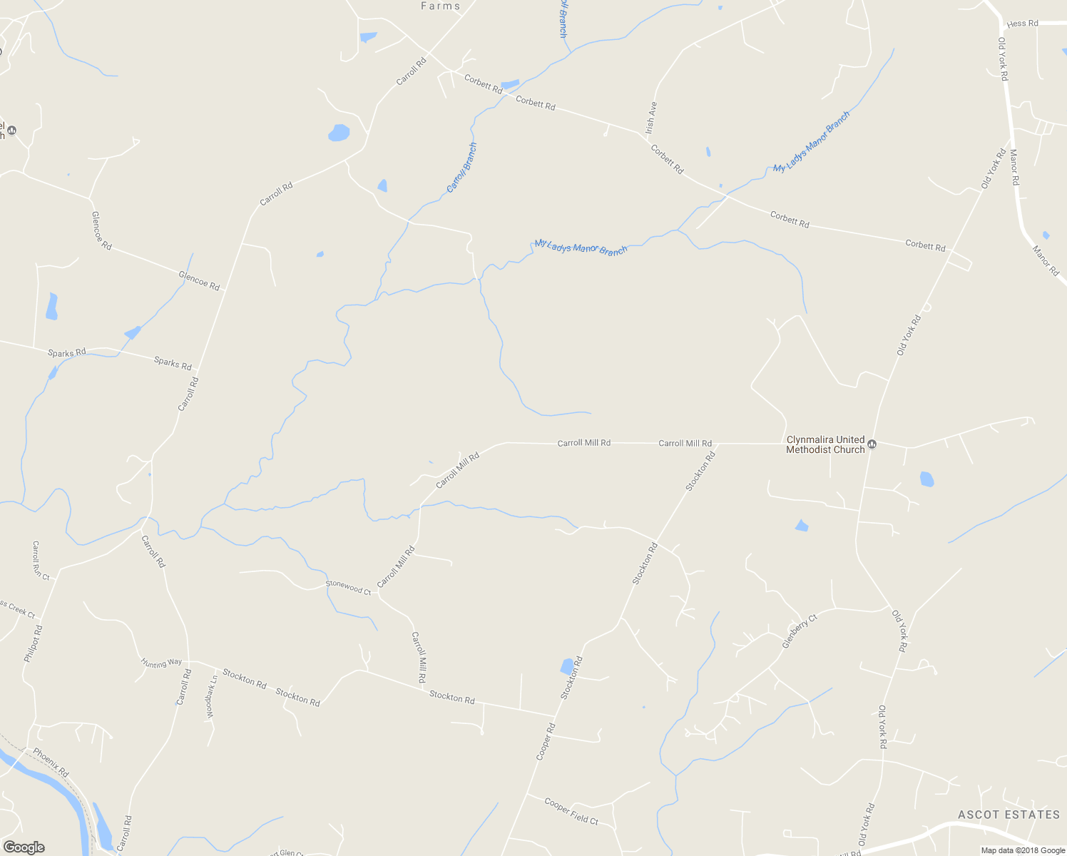 map of restaurants, bars, coffee shops, grocery stores, and more near 2408 Carroll Mill Rd in Phoenix