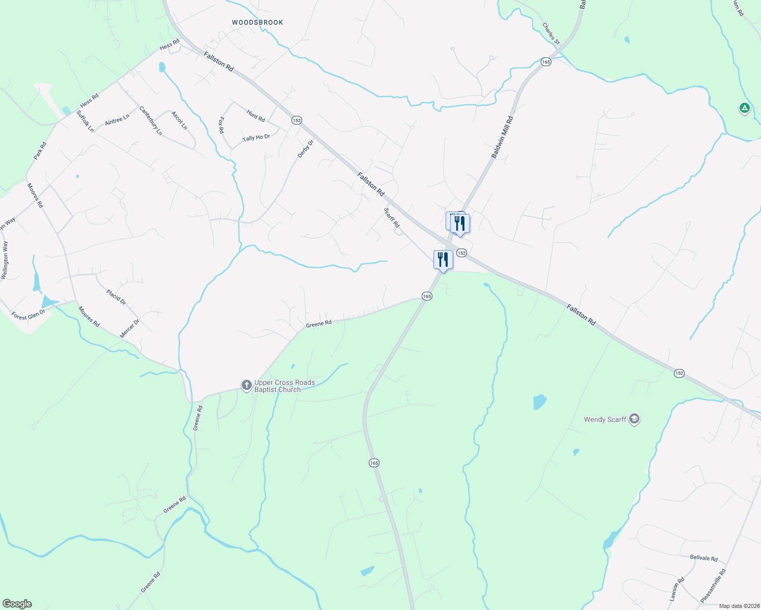 map of restaurants, bars, coffee shops, grocery stores, and more near 2516 Greene Road in Baldwin