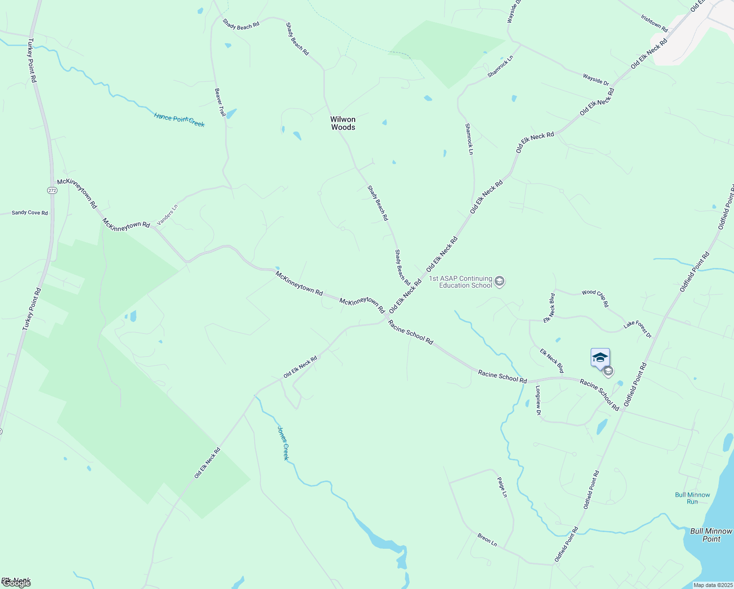 map of restaurants, bars, coffee shops, grocery stores, and more near 727 McKinneytown Road in North East