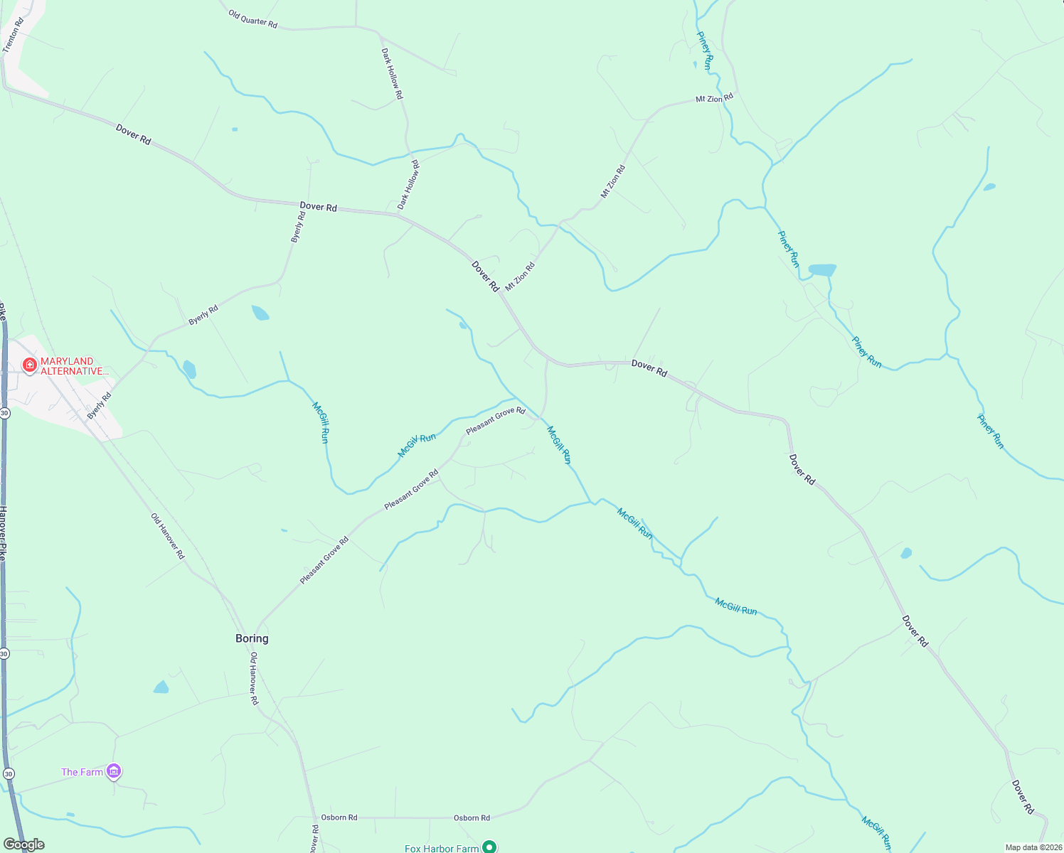 map of restaurants, bars, coffee shops, grocery stores, and more near 4605 Pleasant Grove Road in Reisterstown