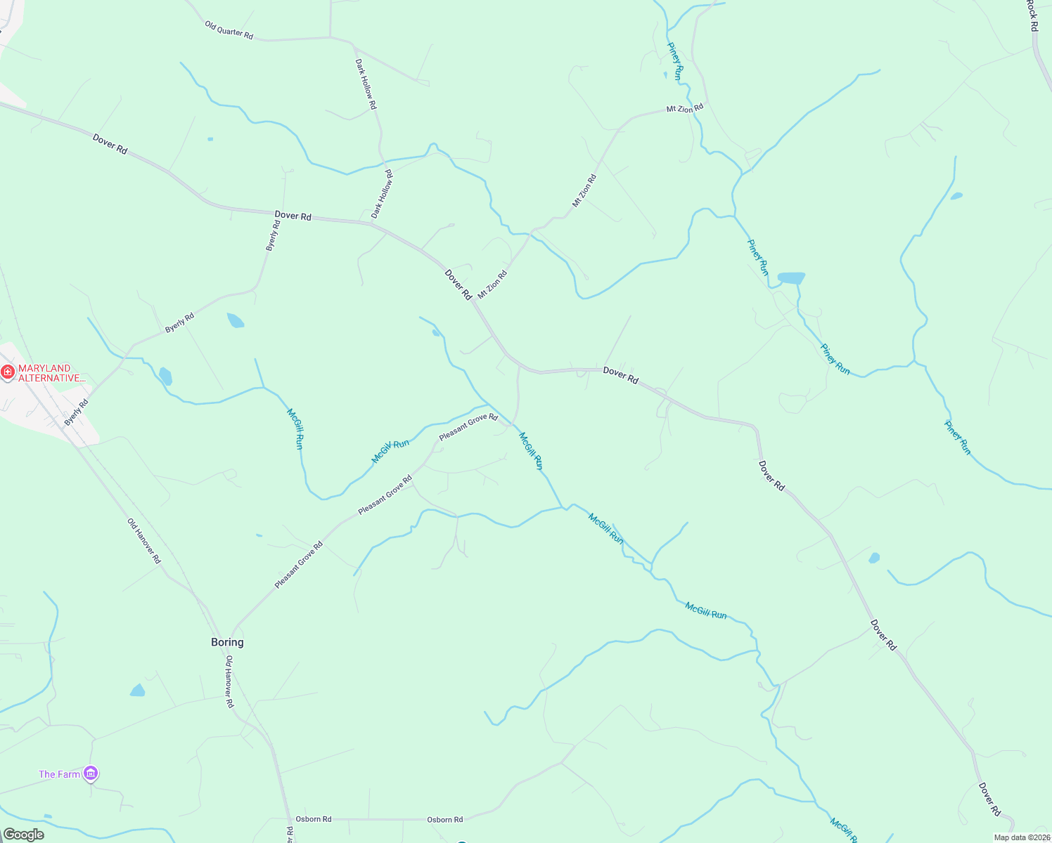 map of restaurants, bars, coffee shops, grocery stores, and more near 4523 Pleasant Grove Road in Reisterstown