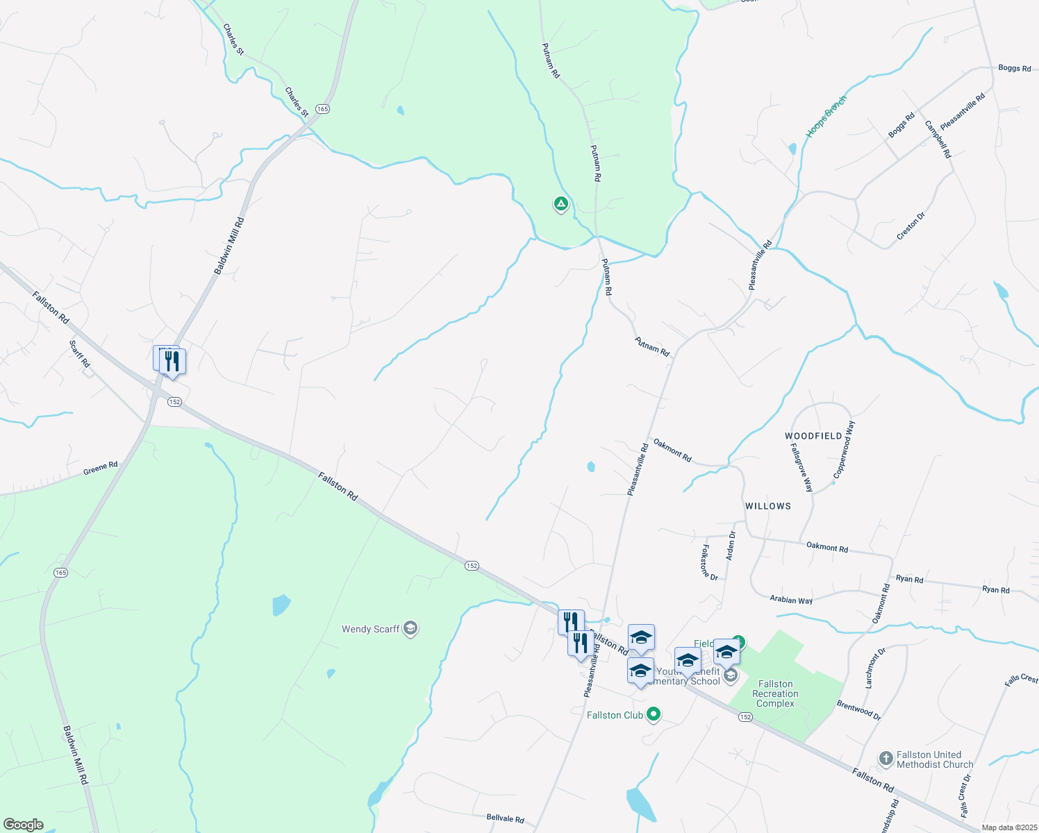 map of restaurants, bars, coffee shops, grocery stores, and more near 2301 Willow Vale Dr in Fallston