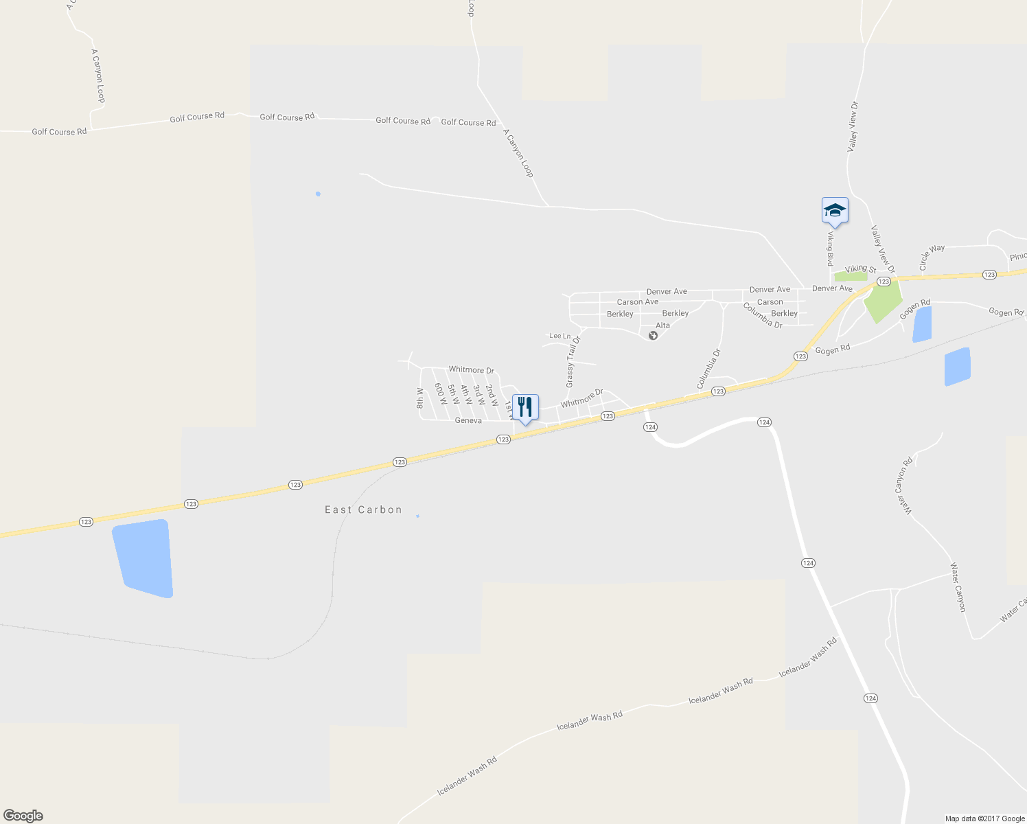 map of restaurants, bars, coffee shops, grocery stores, and more near 109 1st West in East Carbon