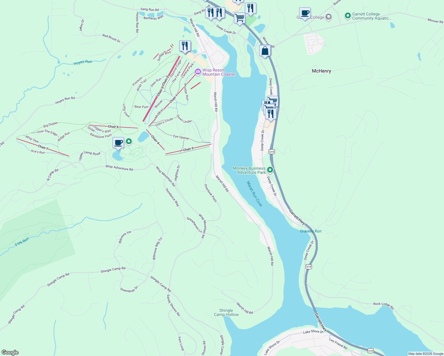 map of restaurants, bars, coffee shops, grocery stores, and more near 1363 Marsh Hill Road in McHenry