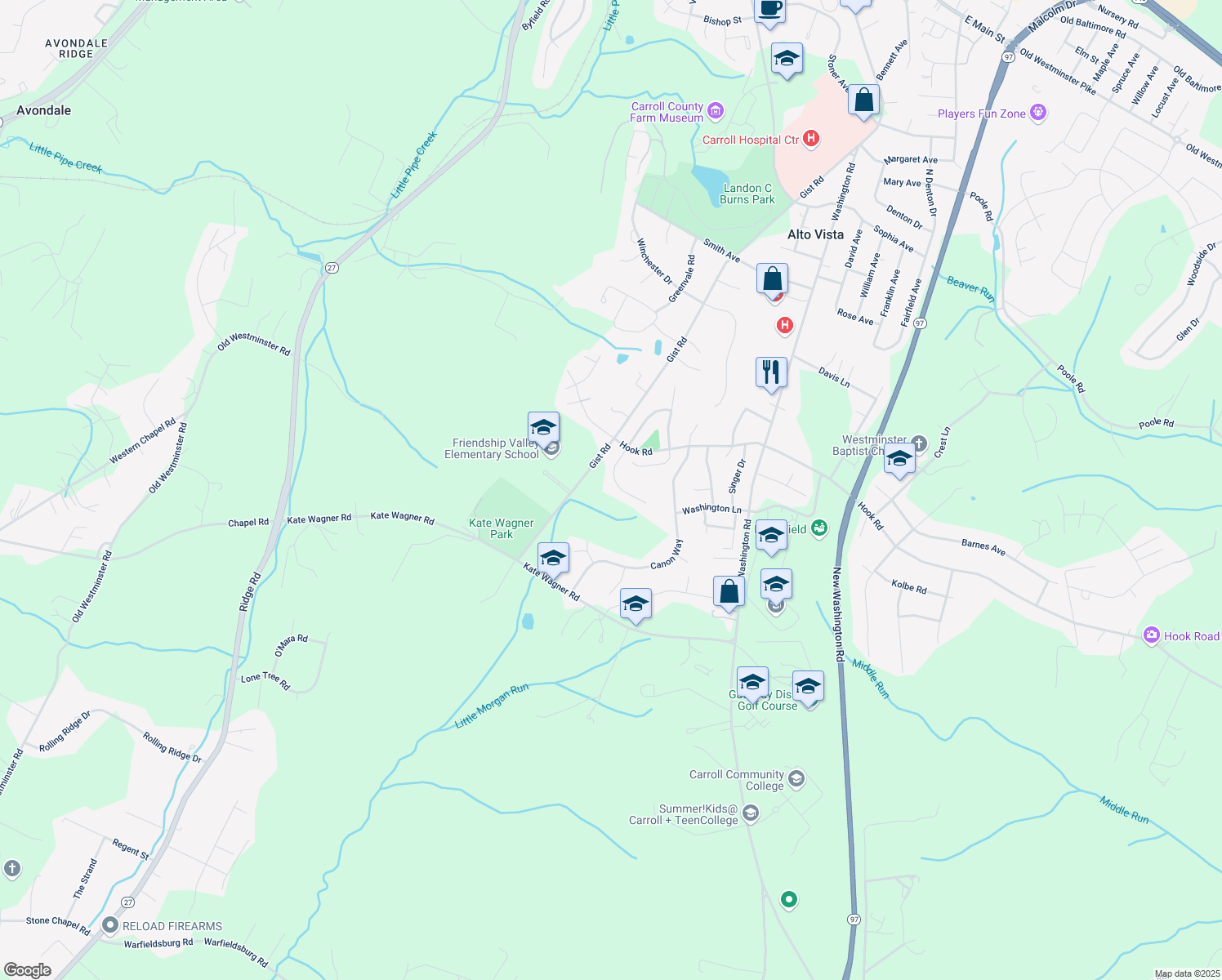 map of restaurants, bars, coffee shops, grocery stores, and more near 168 Federal Ann Court in Westminster