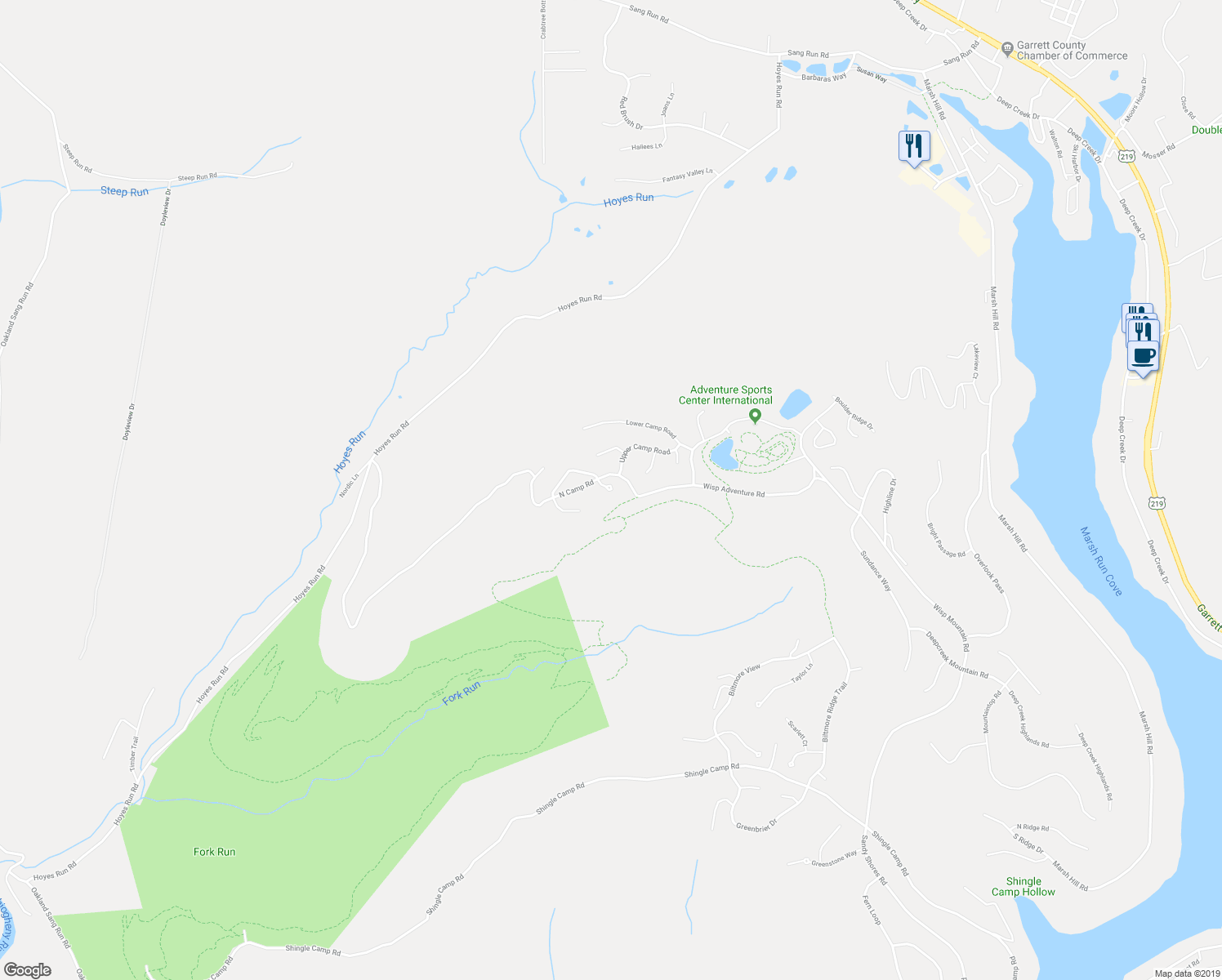 map of restaurants, bars, coffee shops, grocery stores, and more near 24 Tree Camp Circle in McHenry