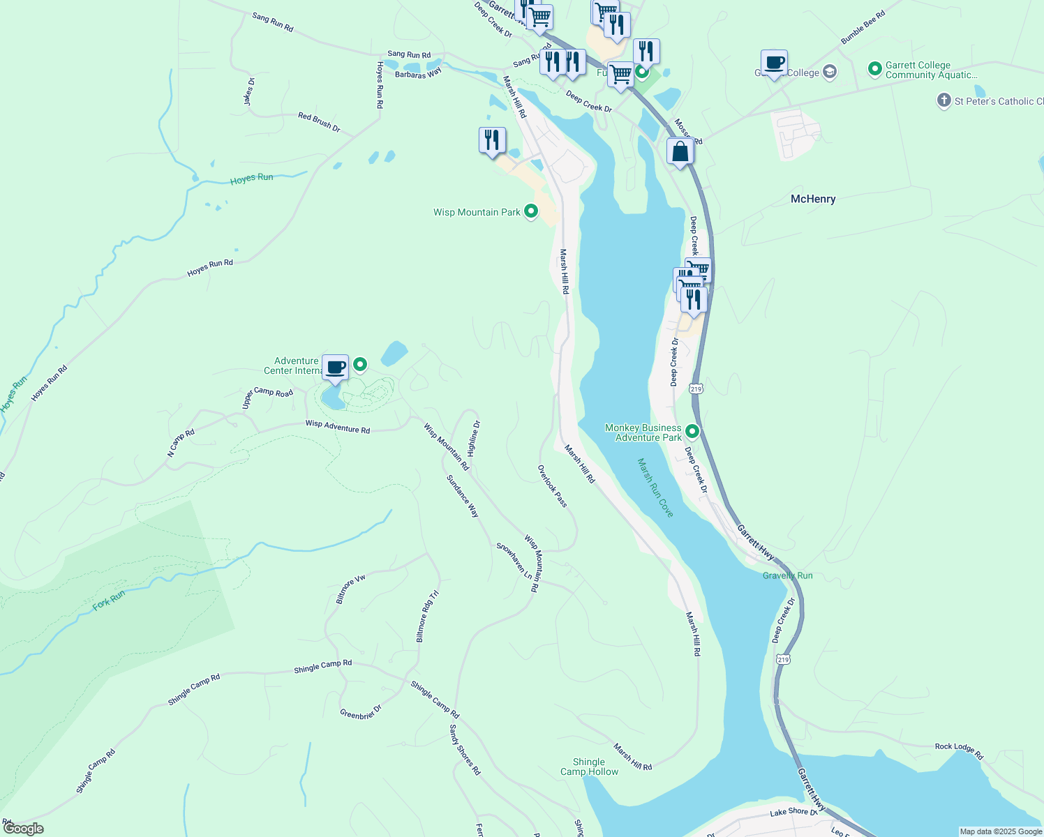 map of restaurants, bars, coffee shops, grocery stores, and more near 70 Bright Passage Road in McHenry