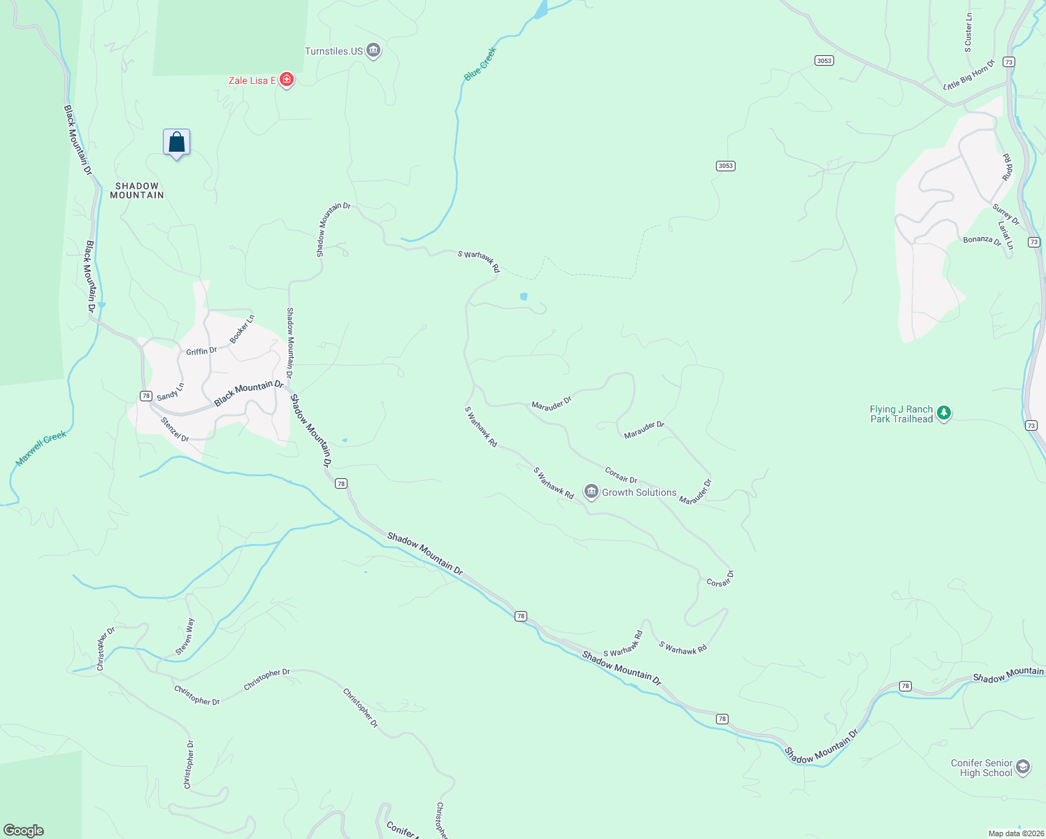 map of restaurants, bars, coffee shops, grocery stores, and more near 9543 Corsair Drive in Conifer