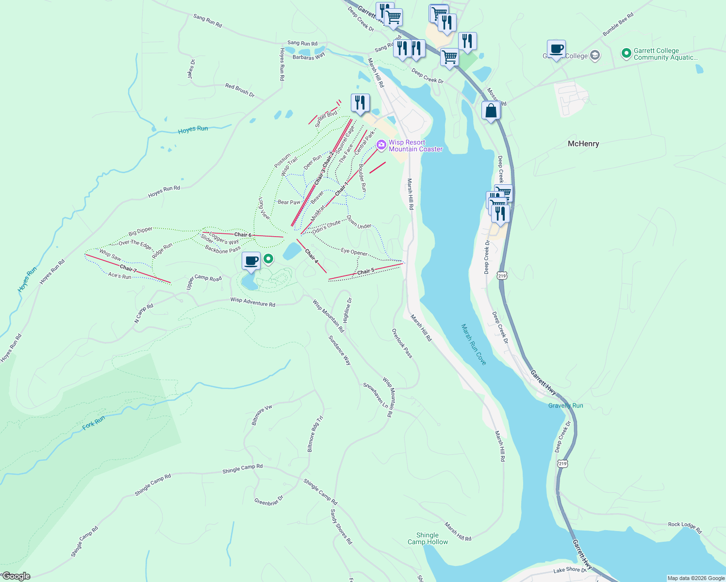 map of restaurants, bars, coffee shops, grocery stores, and more near 12 Bright Passage Road in McHenry