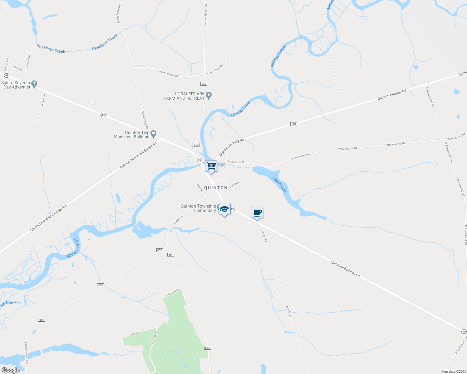 map of restaurants, bars, coffee shops, grocery stores, and more near 20 Lake Avenue in Bridgeton