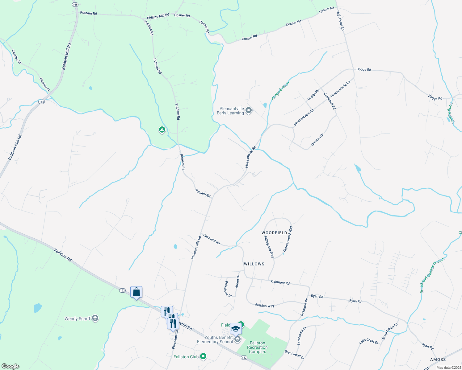 map of restaurants, bars, coffee shops, grocery stores, and more near 1932 Pleasantville Road in Forest Hill