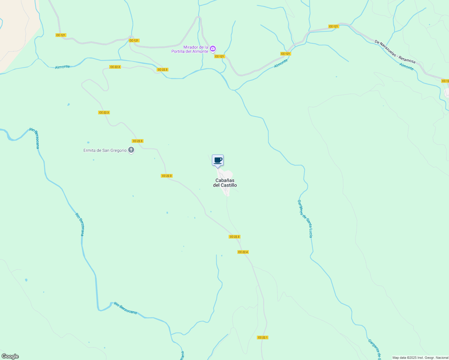 map of restaurants, bars, coffee shops, grocery stores, and more near in Cabañas del Castillo